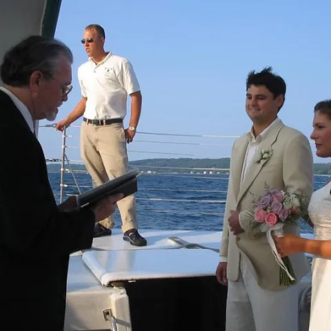 A couple getting married on the Nauti-Cat