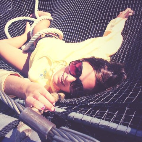 A woman lying down in the nets