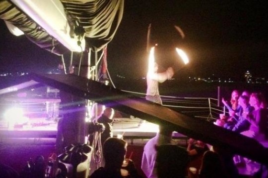 fire show on the Nauti-Cat